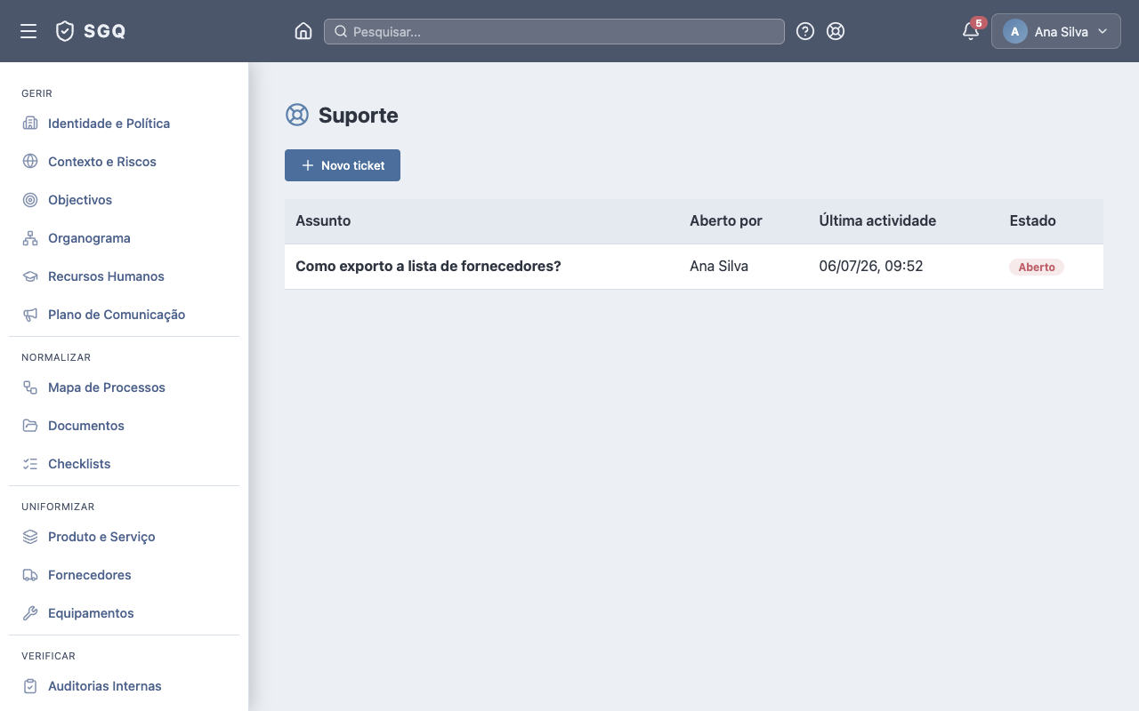Suporte — tickets da organização
